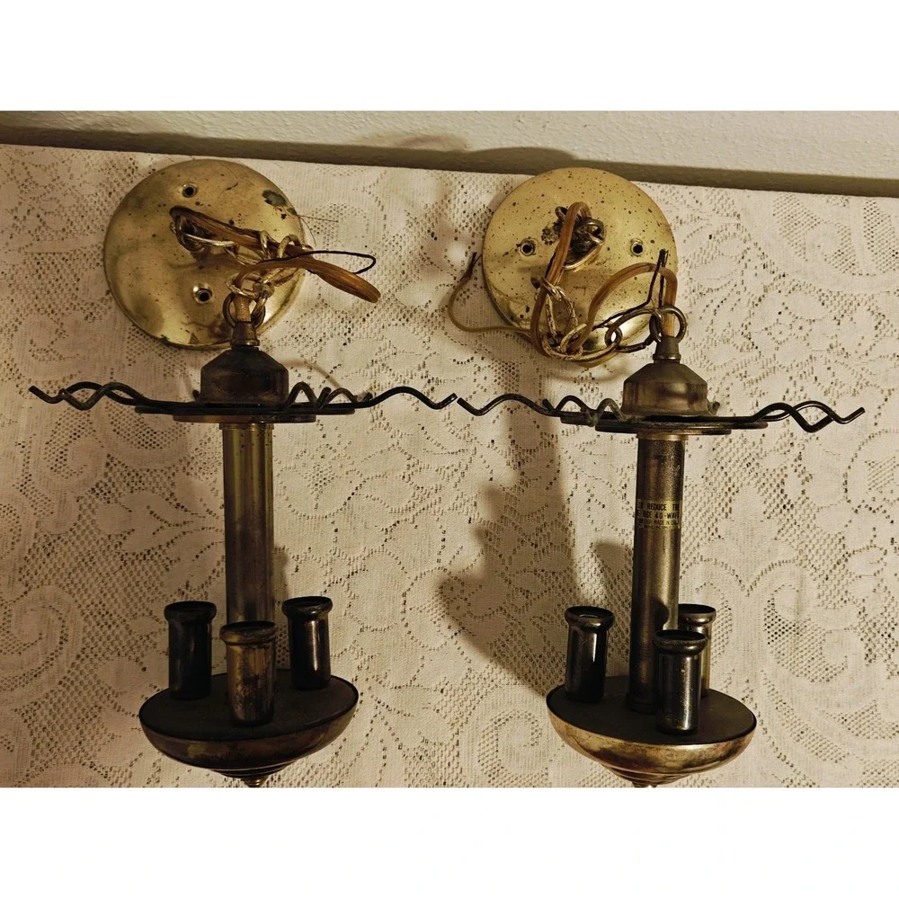 Pair Of Two Vintage Brass Pendant Lights Chandelier Look